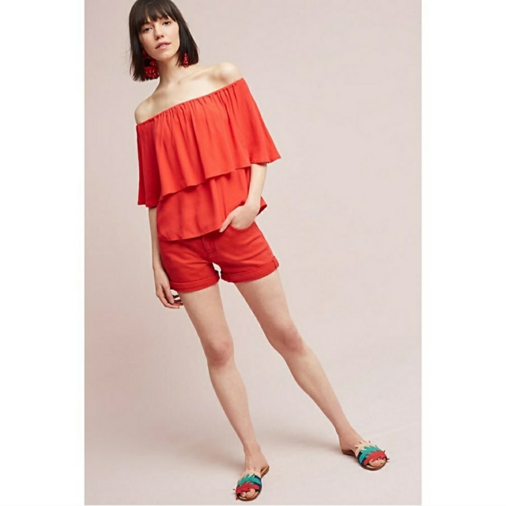 Anthropologie Pilcro Red Hyphen Denim Shorts